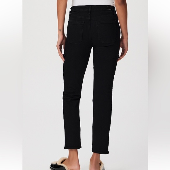 Paige Jolie Slim Straight Cargo Jeans in Black Shadow Size 27 - Picture 2 of 8